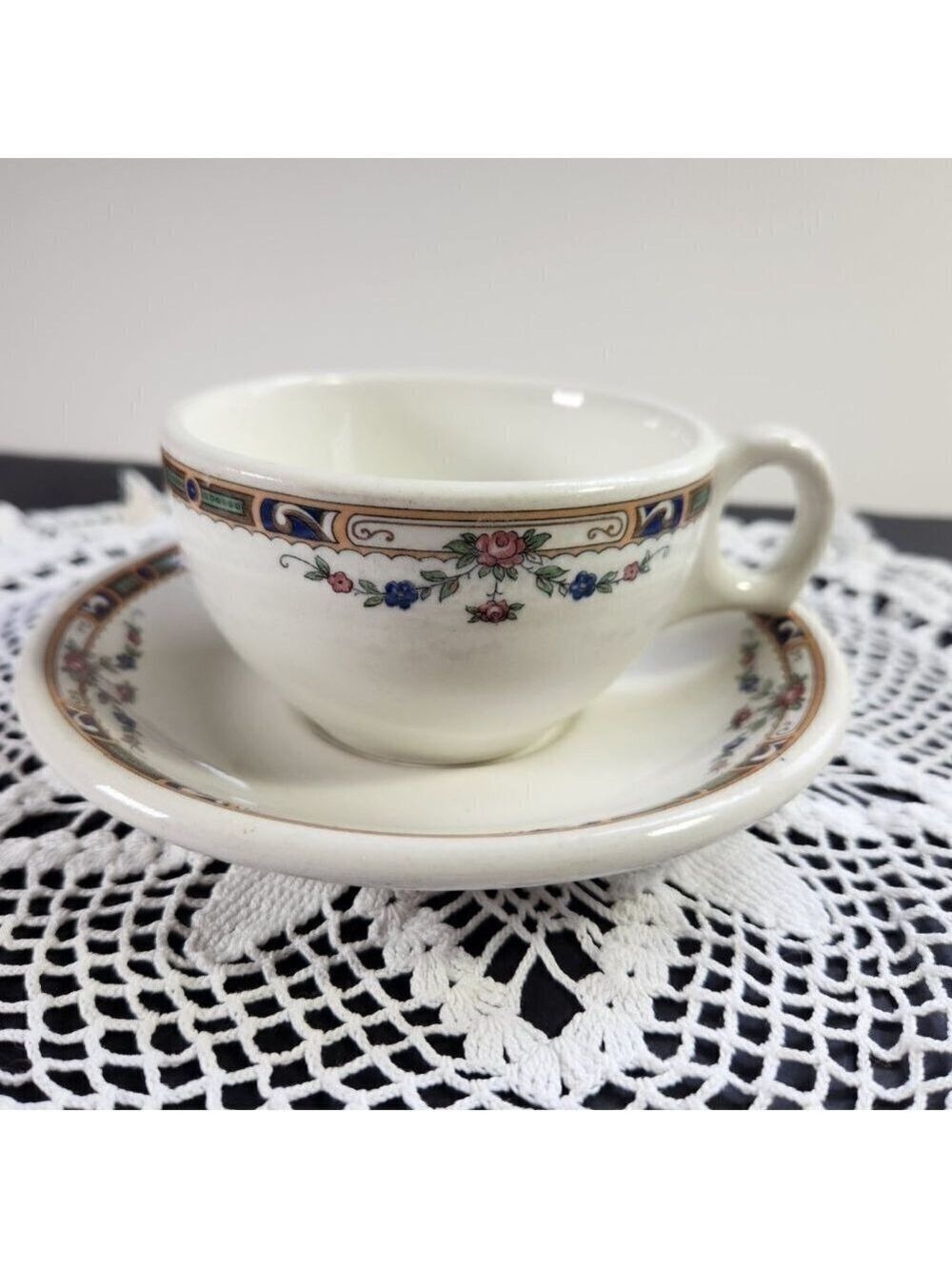 Grindley England Teacup and Saucer Carlton Pattern Hercules Vitrified Vintage